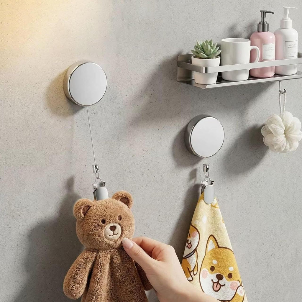 Self-Retracting Stainless Steel Towel Hook