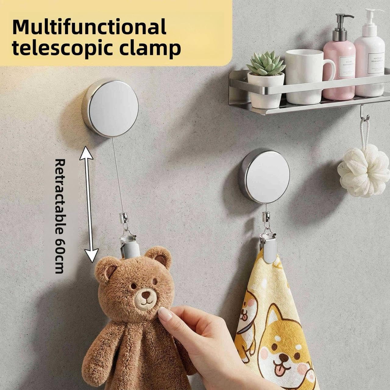 Self-Retracting Stainless Steel Towel Hook